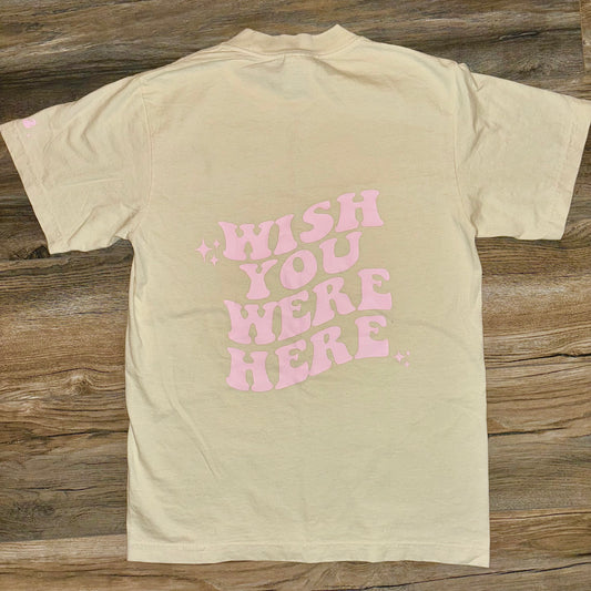 pink 'wish you were here' tee